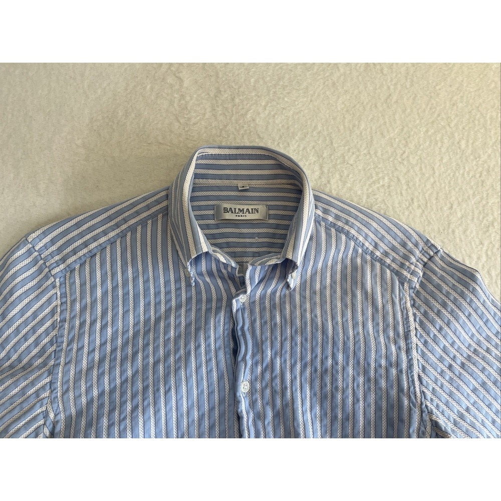Balmain Paris‎ Button Down Shirt Men's S 37-38 Blue Striped Short Sleeve